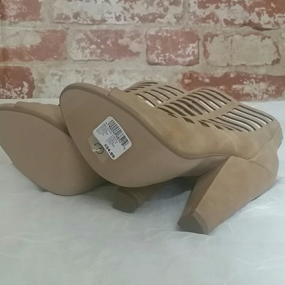 Shoes peep open toe caged sandal bootie tan beige New high heel back zipper sz 8 - Picture 6 of 8